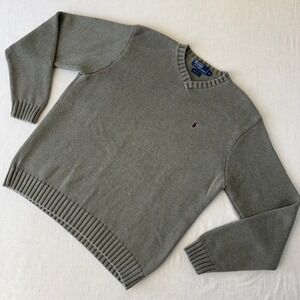 Polo Ralph Lauren Mens XL Olive Green V-Neck Shaker Knit Cotton Sweater